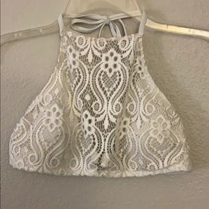 Cream Lace Halter Top Swimsuit